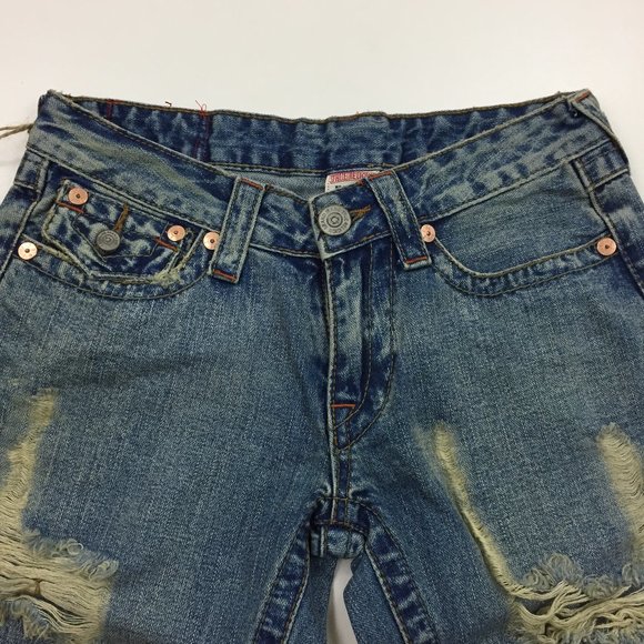 NWT TRUE RELIGION Bleach Distressed Flare Leg 5 Pocket Logo Hardware Jeans - Picture 3 of 15